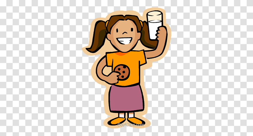 Little Girl With Milk And Cookie Royalty Free Vector Clip Art, Female, Face, Outdoors, Kid Transparent Png