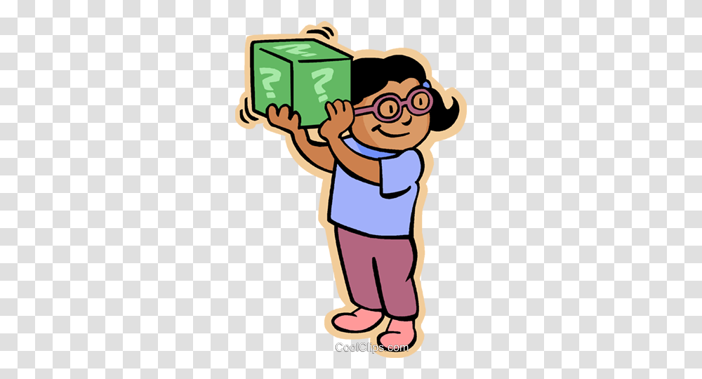 Little Girl With Mystery Box Royalty Free Vector Clip Art, Goggles, Female, Cleaning, Poster Transparent Png