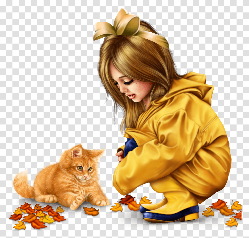Little Girlinraincoatwithakittypng25295f213dcb182aa Anime Little Girl, Clothing, Person, Overcoat, Toy Transparent Png