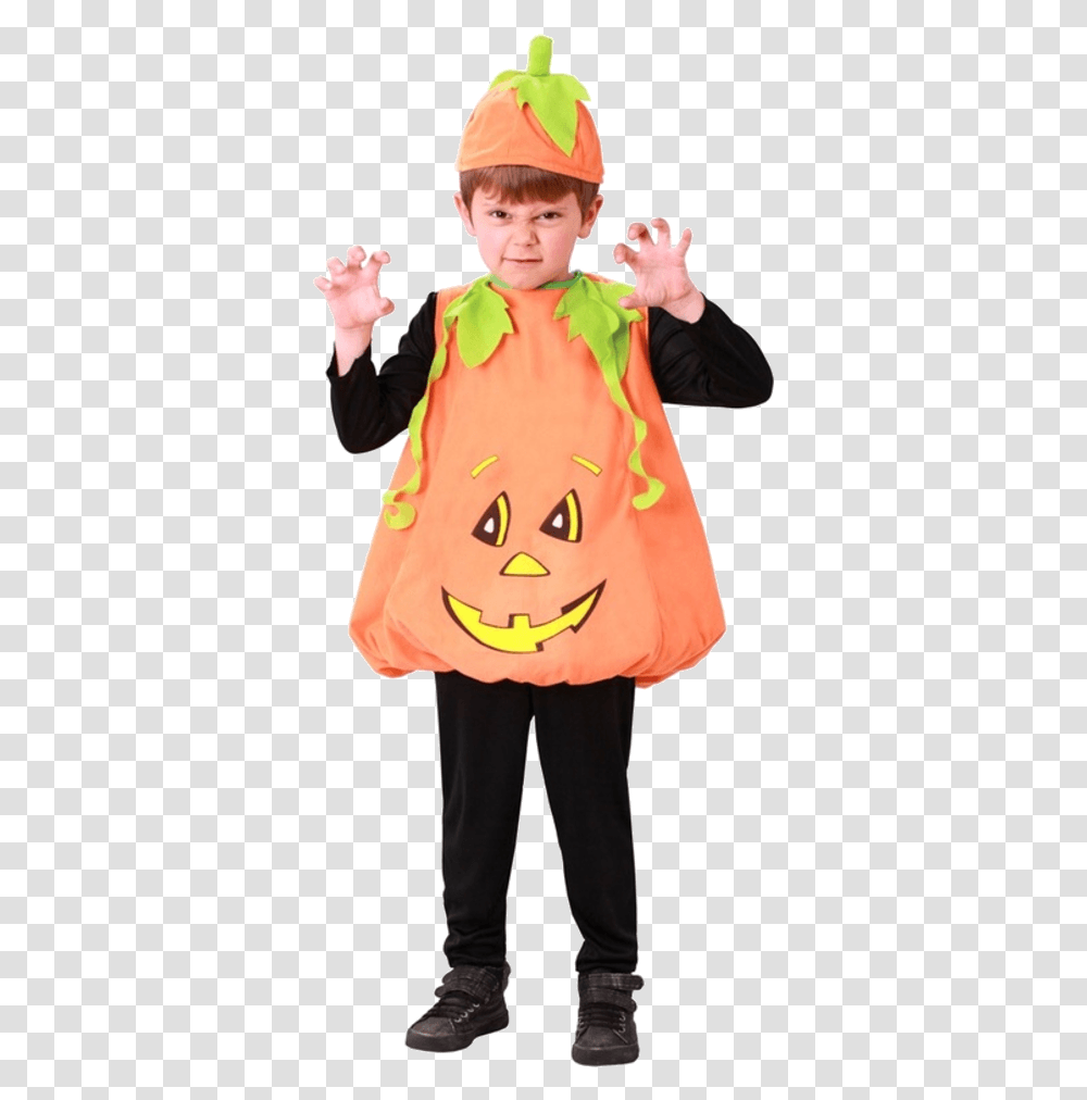 Little Halloween Boy Pumpkin Costume Kostm Na Halloween Pro Dti, Clothing, Person, Dress, Sleeve Transparent Png