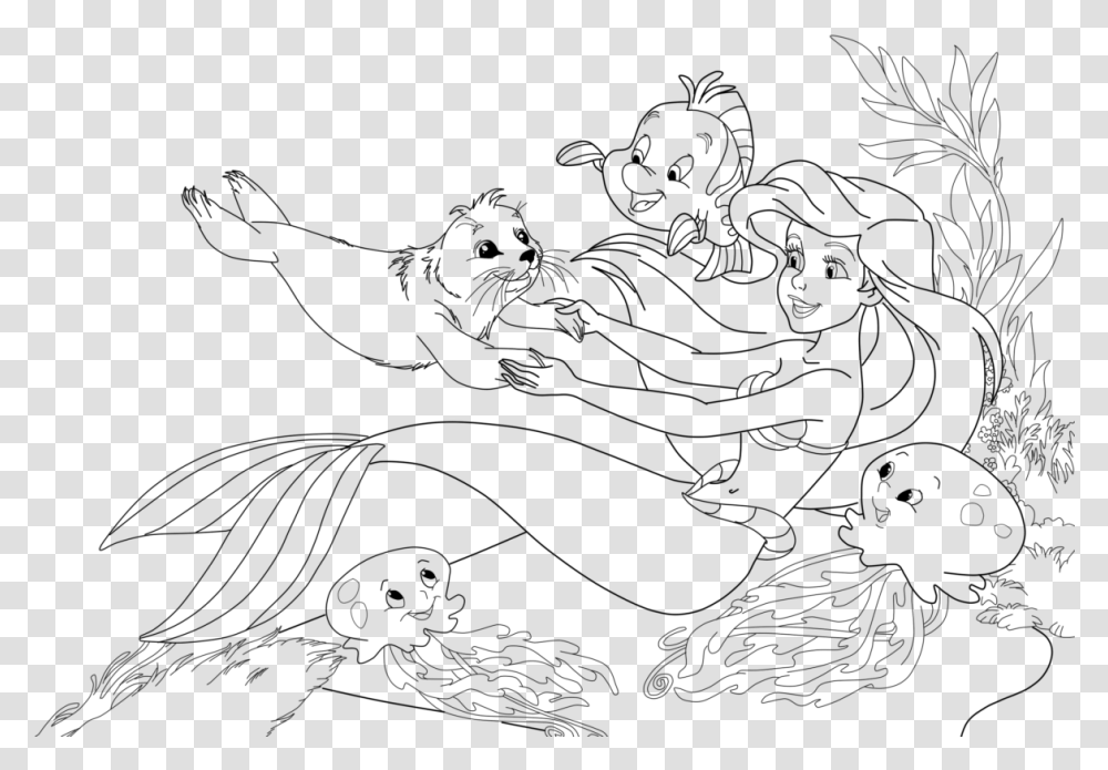 Little Mermaid Coloring Pages Mermaid Friends Coloring Pages, Gray, World Of Warcraft Transparent Png