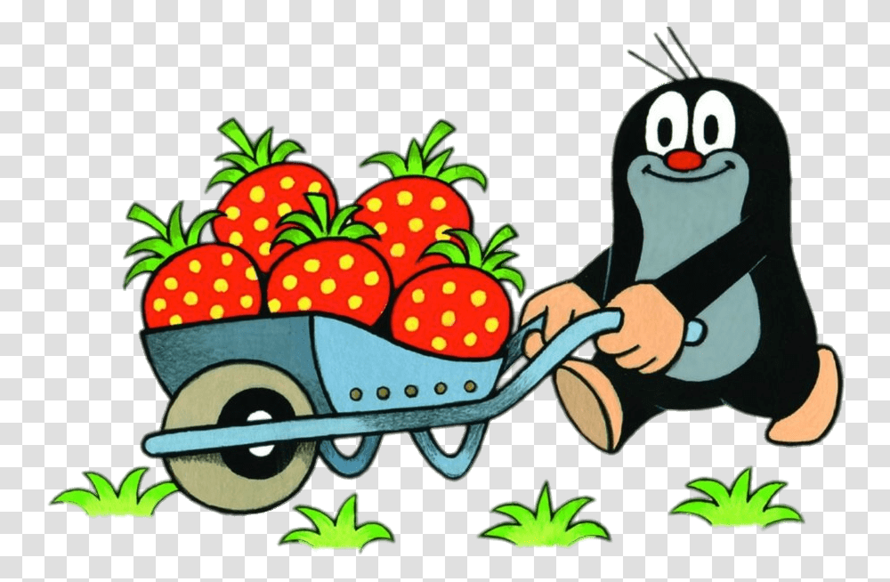 Little Mole Collecting Strawberries In A Wheelbarrow Mole, Plant, Strawberry, Fruit, Food Transparent Png
