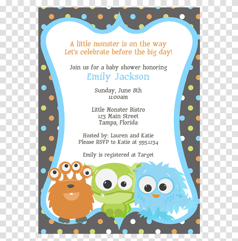 Little Monster Baby Shower Invitation Cartoon, Poster, Advertisement, Flyer, Paper Transparent Png