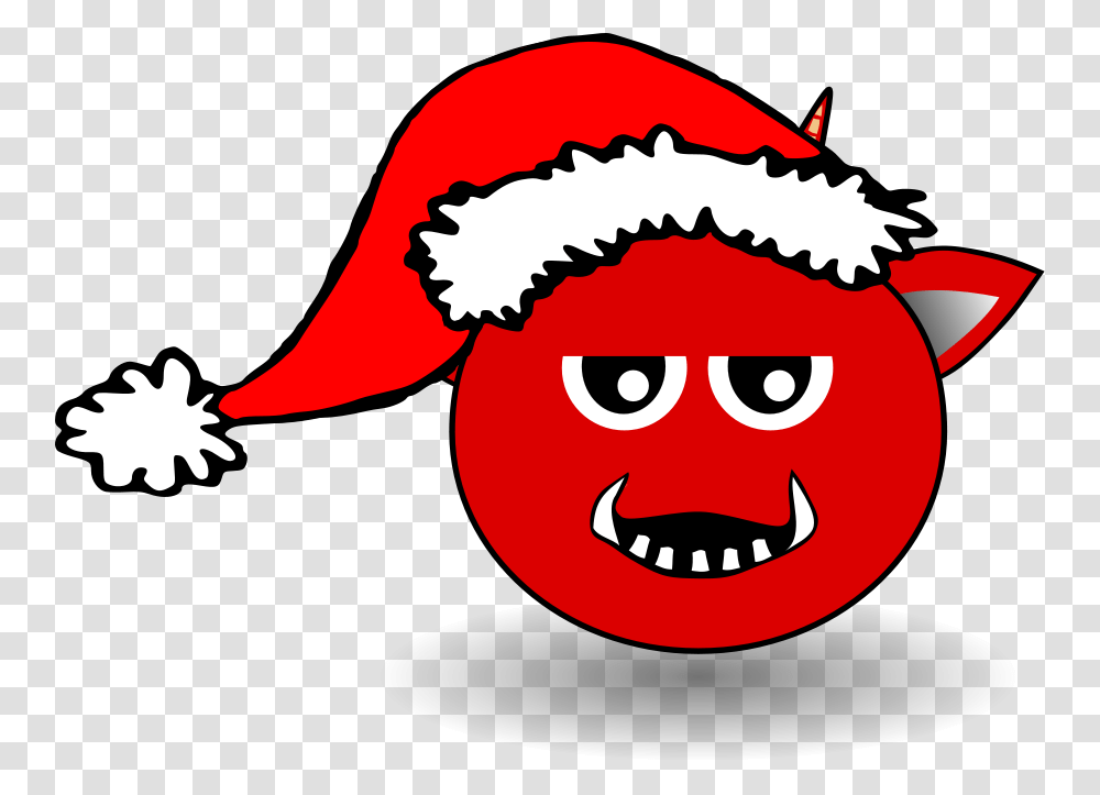 Little Red Devil Head Cartoon With Santa Claus Hat Clip Arts, Logo, Trademark, Label Transparent Png