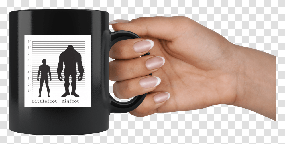 Littlefoot Bigfoot MugClass Hand Holding Cup, Person, Finger, Nail Transparent Png