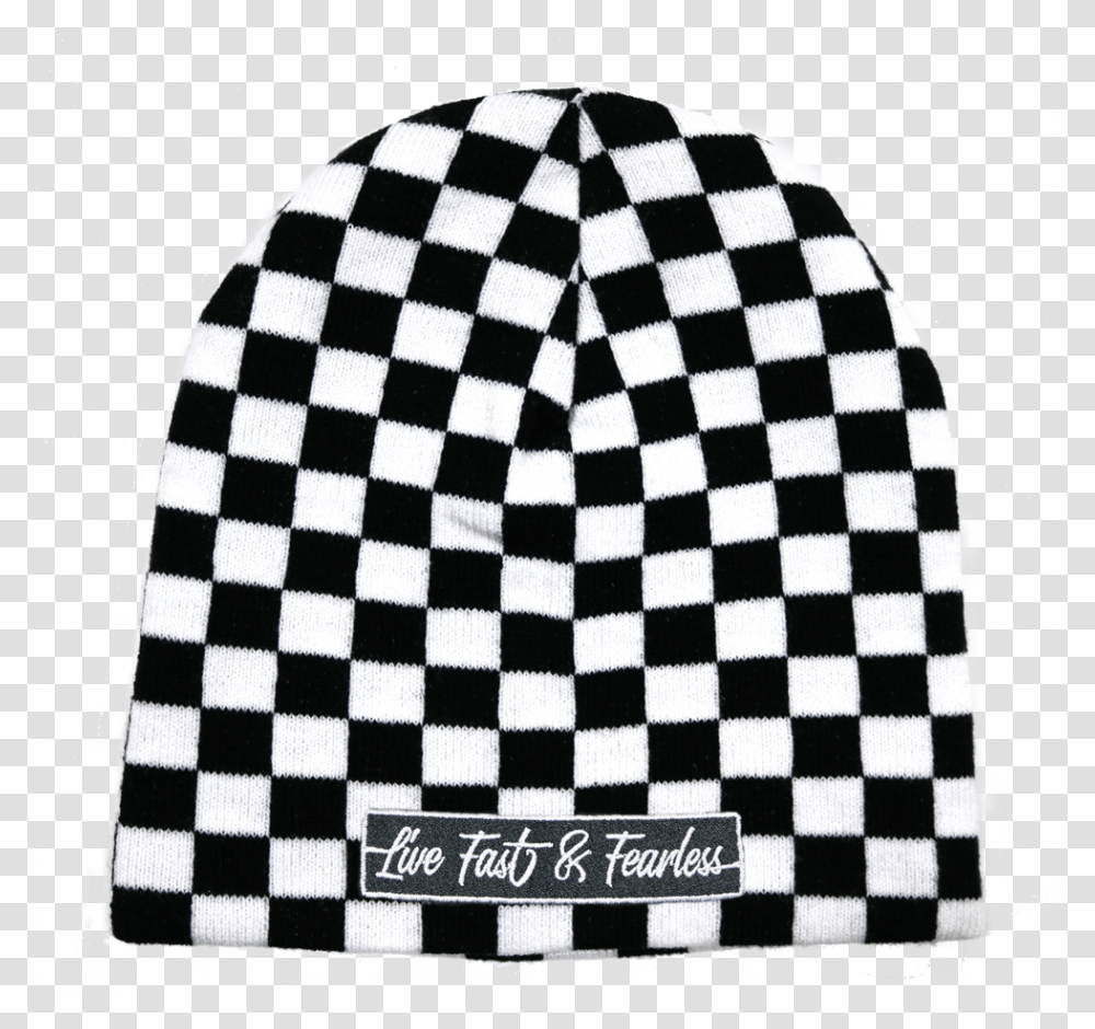 Live Fast Amp Fearless Embroidered Checkered Beanie, Rug, Hat, Cap Transparent Png