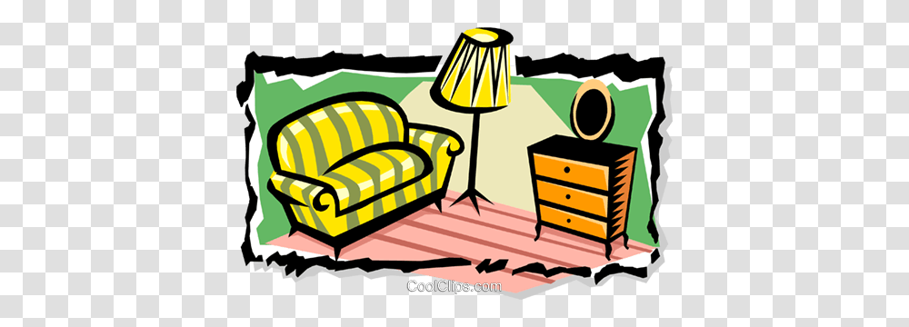Living Room Royalty Free Vector Clip Art Illustration, Couch, Furniture, Lamp, Rug Transparent Png