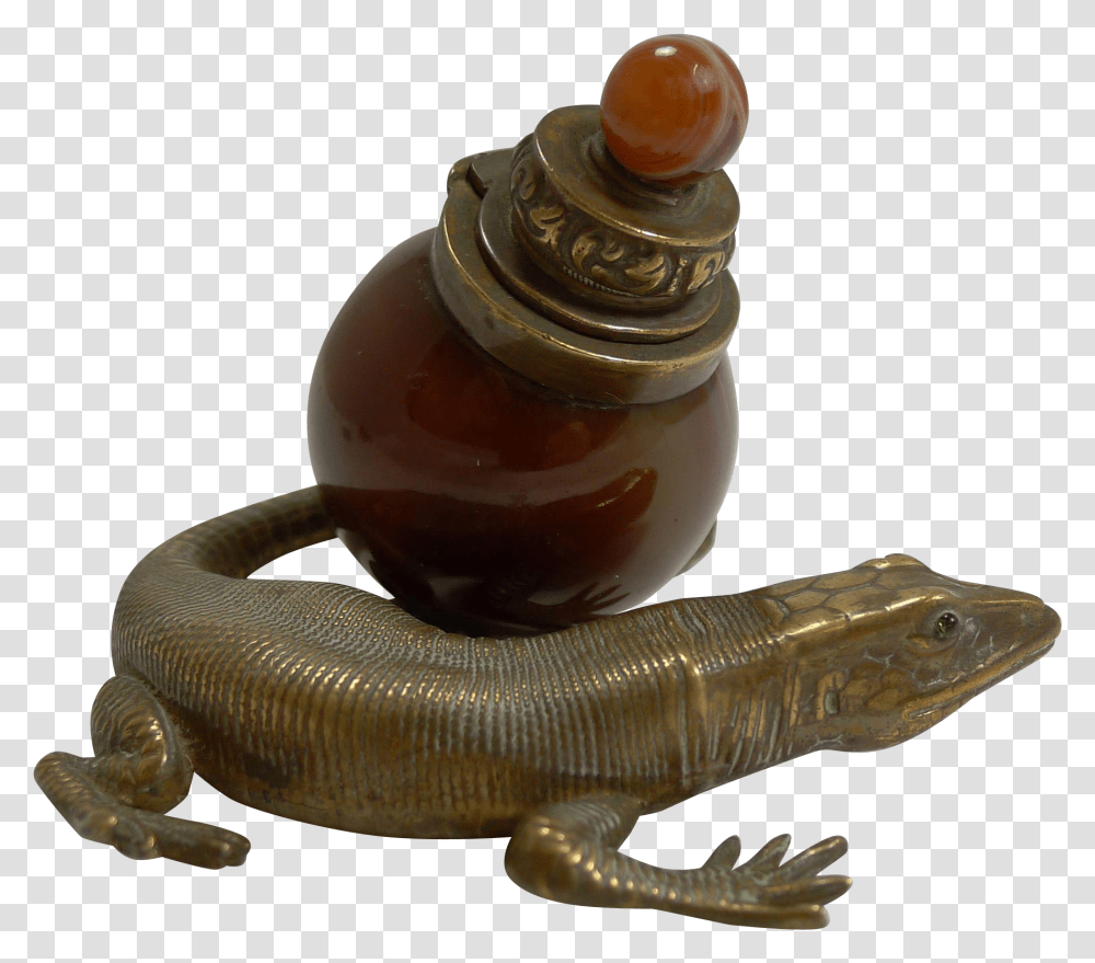 Lizard Fabulous Antique English Novelty Inkwell C Animal Figure, Amphibian, Wildlife, Fungus Transparent Png