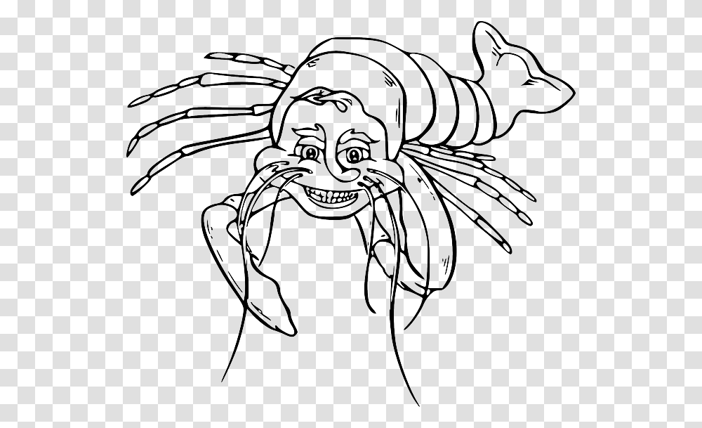 Lobster Outline Black Food Outline White Cartoon Laughing Lobster Black And White, Crawdad, Seafood, Sea Life, Animal Transparent Png