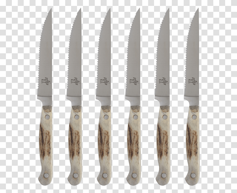Lodge Style Steak Knife 6 Pack With Leather Pouch Hunting Knife, Fork, Cutlery, Blade, Weapon Transparent Png