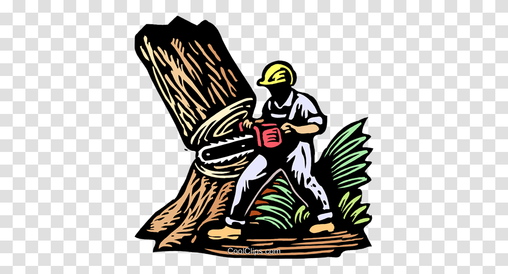 Logger Cutting Down Tree Royalty Free Vector Clip Art Tree Service Clip Art, Person, Helmet, Clothing, Fireman Transparent Png