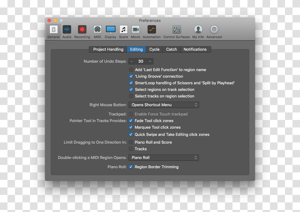 Logic Pro X General Preferences Editing Android Organized Packages, Menu, File, Word Transparent Png
