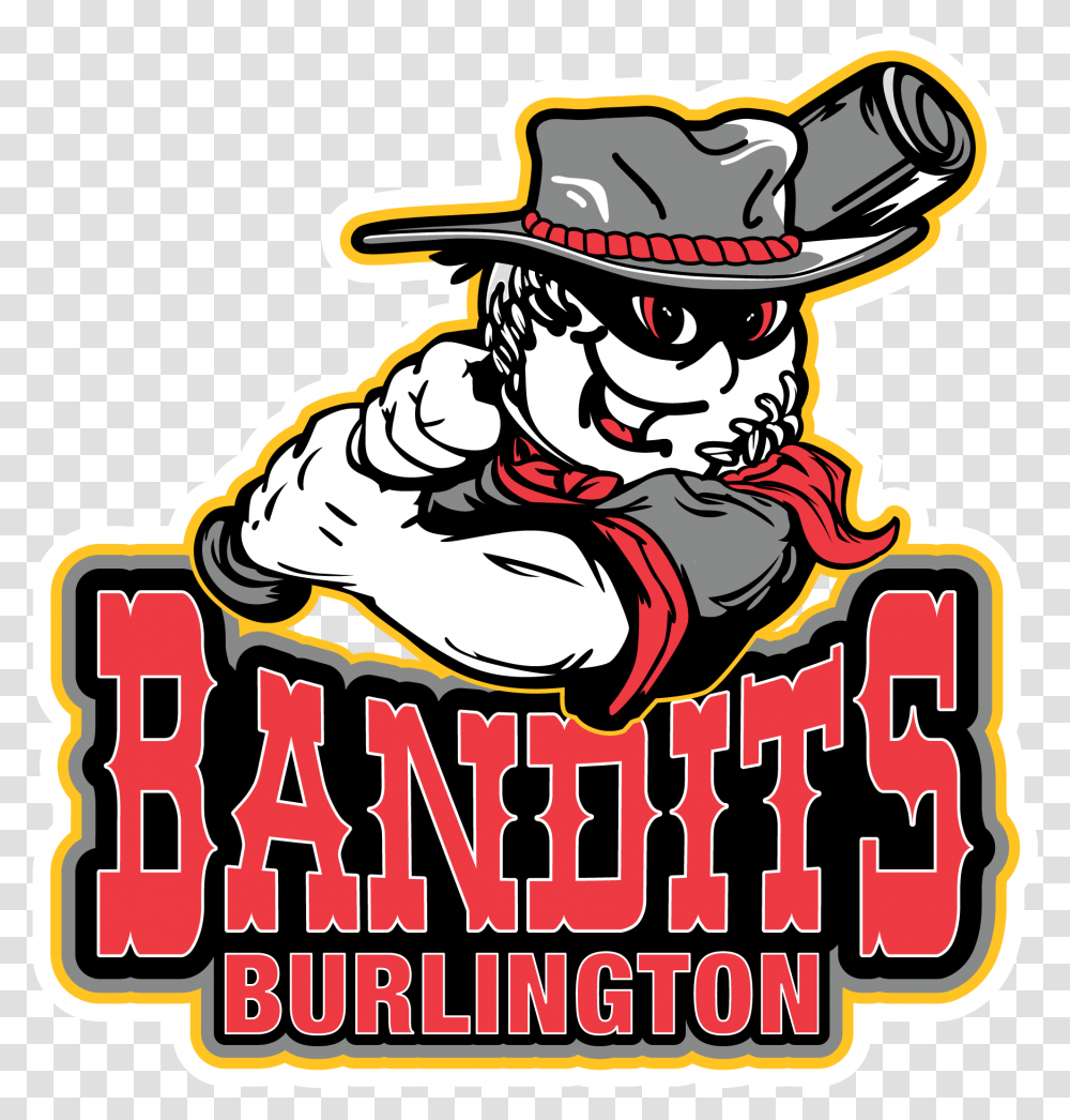 Logo Bandits Cartoon Burlington Bandits Logo, Label, Text, Clothing, Advertisement Transparent Png