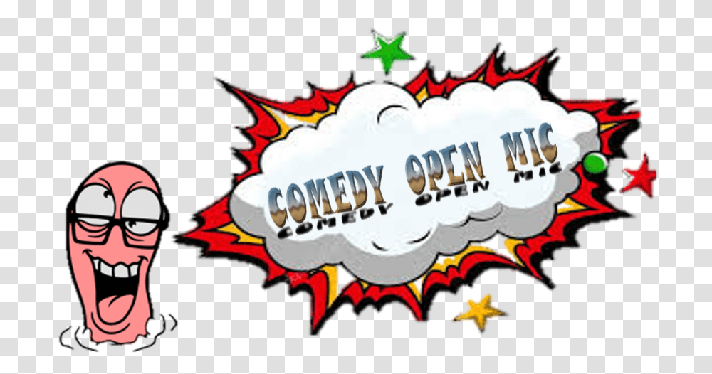 Logo Comedy Open Mic Clipart Full Size Clipart 1680447 Comic Cloud, Symbol, Star Symbol, Text, Trademark Transparent Png