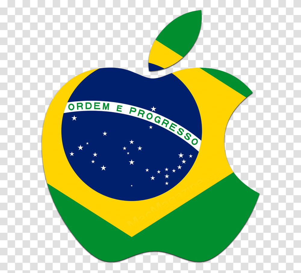 Logo Da Apple Com A Bandeira Do Brasil Brazil Flag, Trademark, Badge, Label Transparent Png