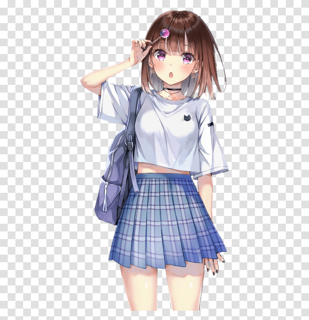 Lollipop Animegirl Girl Anime Cute Colorful Handpainted Anime Girl Wearing T Shirt, Apparel, Skirt, Person Transparent Png