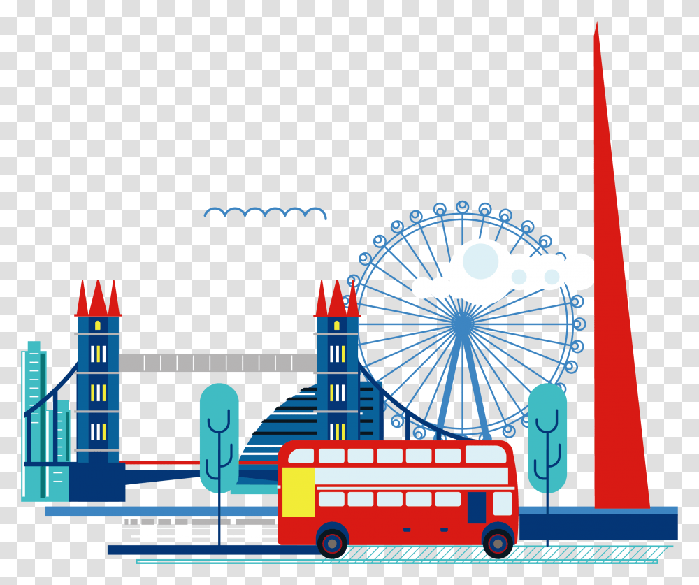 London Clipart Ferris Wheel London London Clipart, Bus, Vehicle, Transportation, Amusement Park Transparent Png