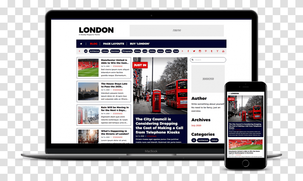 London Weebly Magazine Theme Full Banner, Computer, Electronics, Mobile Phone, Bus Transparent Png