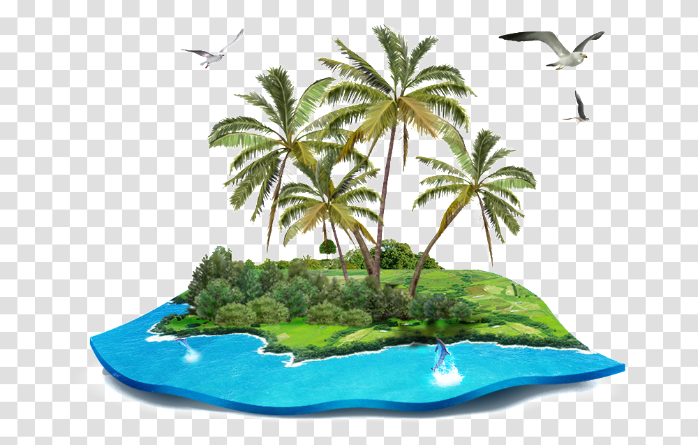 Lonely Island Cartoon Coconut Tree, Outdoors, Nature, Water, Sea Transparent Png