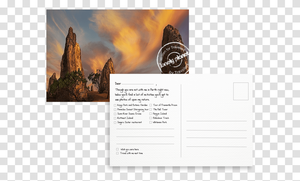 Lonely Planet Perth Australia Postcard Mock Up Mexican Pinyon, Mail, Envelope, Wristwatch, Outdoors Transparent Png
