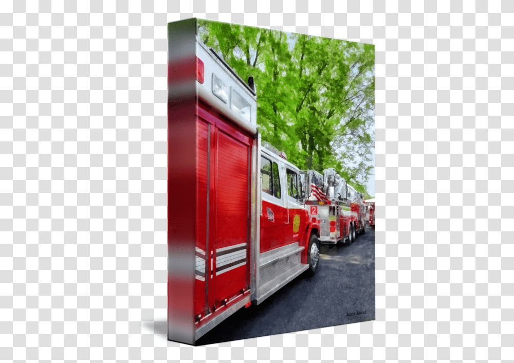 Long Line Of Fire Trucks By Susan Savad Fire Apparatus, Vehicle, Transportation, Bus, Fire Department Transparent Png