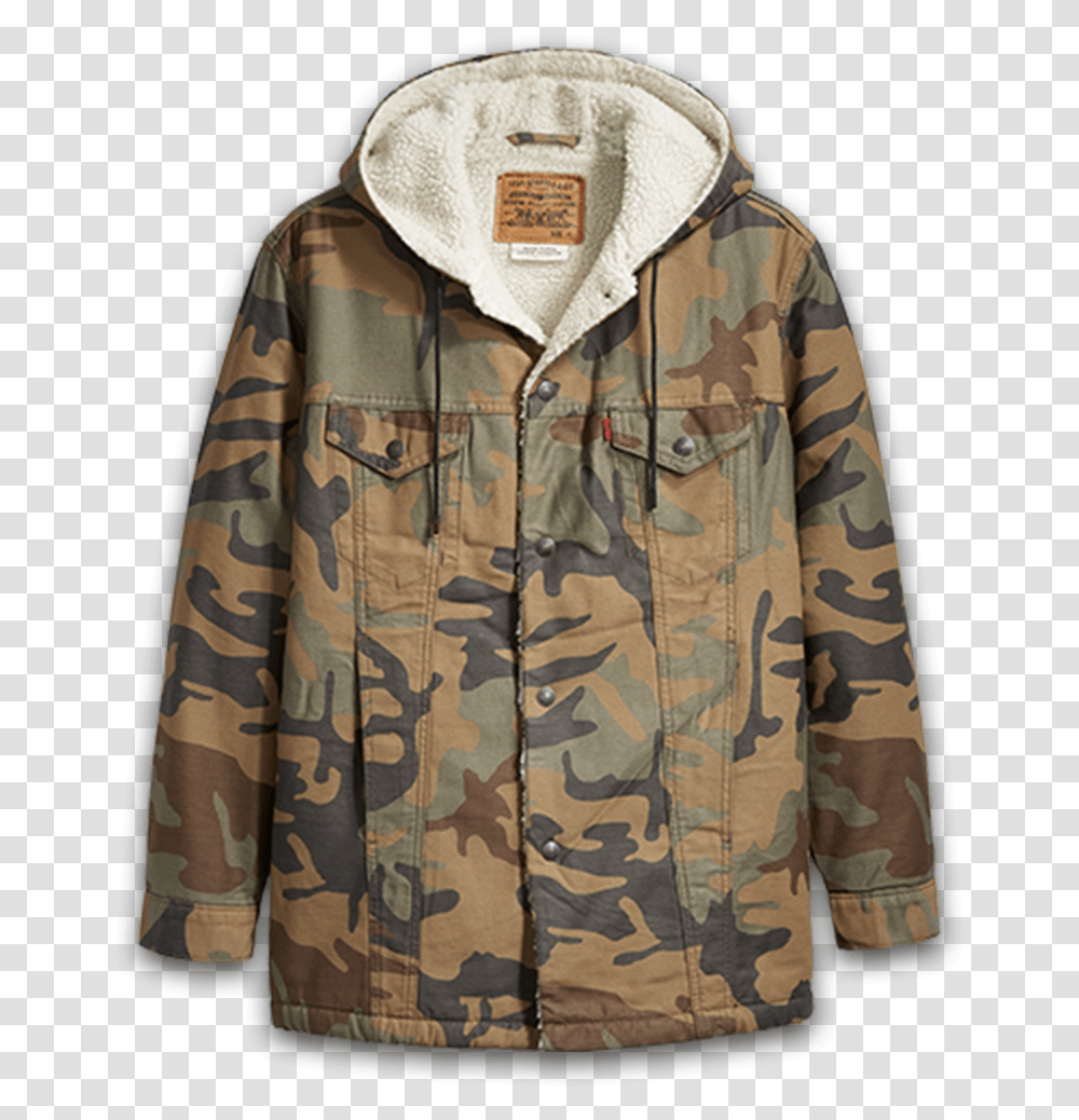 Long Sherpa Hooded Trucker Jacket, Apparel, Coat, Military Transparent Png