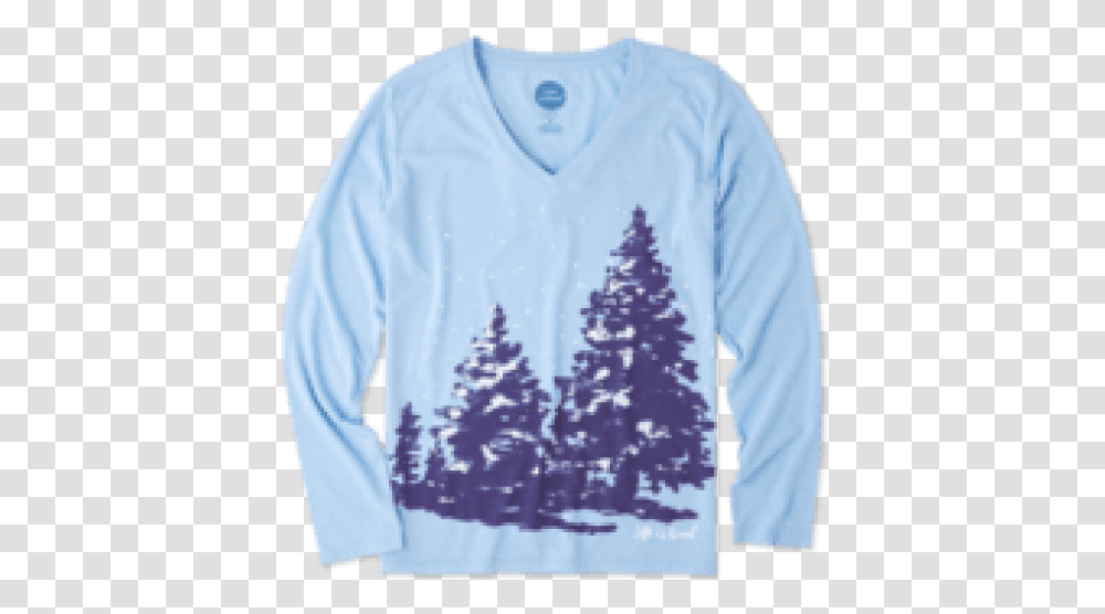 Long Sleeve Cool Vee Powder Blue 53835 Snowy Trees, Clothing, Apparel, Sweater, Sweatshirt Transparent Png