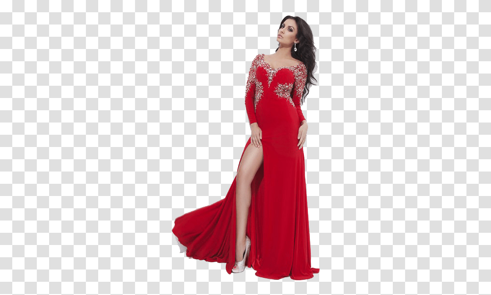 Long Sleeve Dress Image With Red Tony Bowls Dress, Clothing, Female, Person, Evening Dress Transparent Png