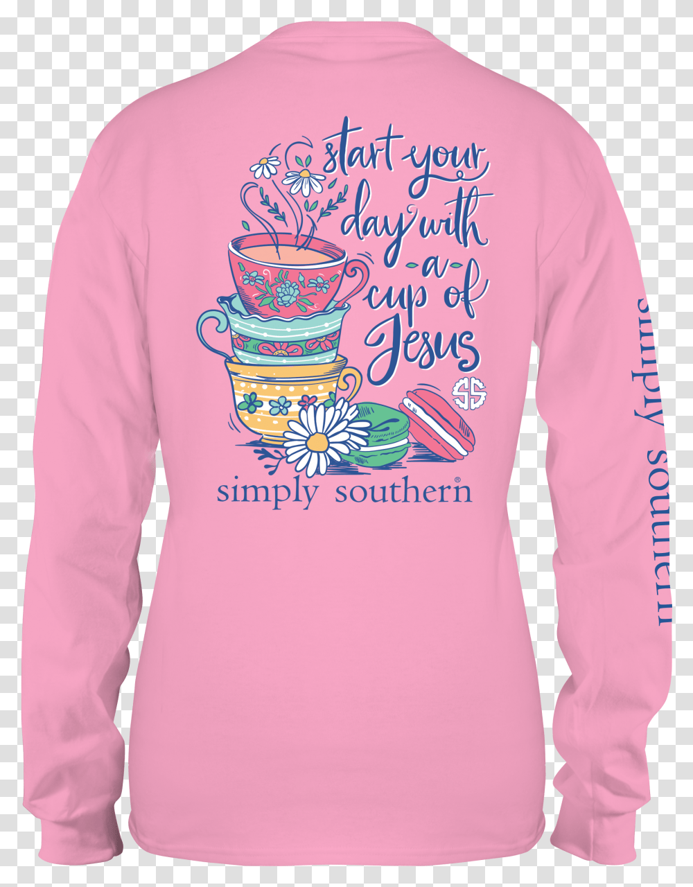 Long Sleeve T Shirt Template Simply Southern Start Your Day With A Cup Of Jesus, Apparel, Person Transparent Png