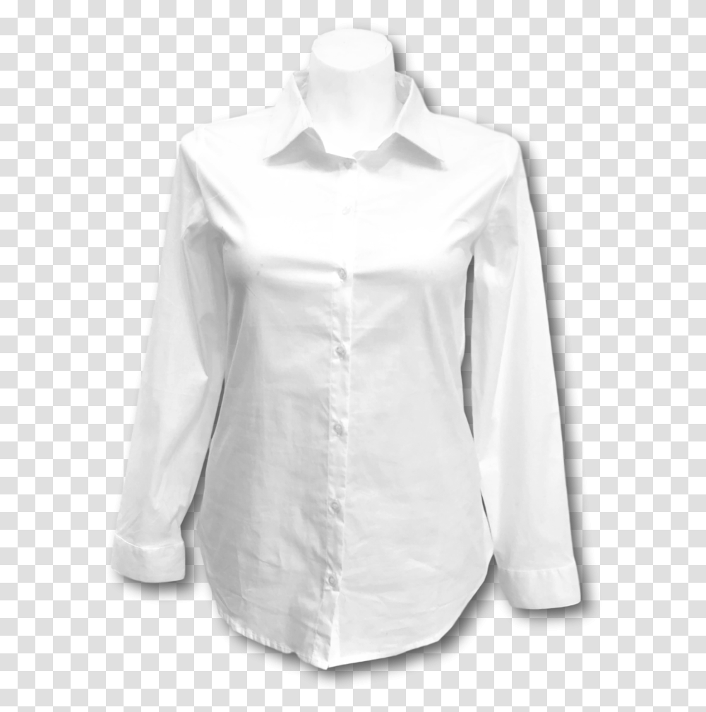 Long Sleeved Stretch Button Up Blouse In White, Apparel, Shirt, Dress Shirt Transparent Png