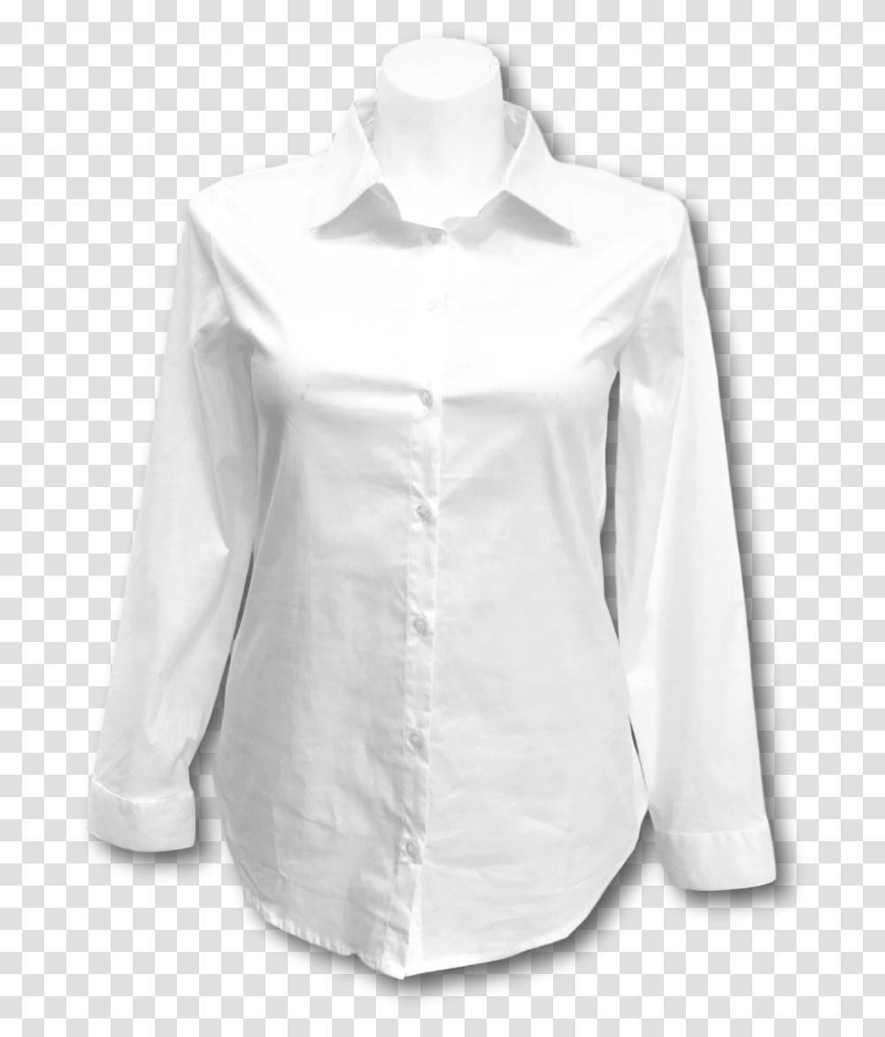 Long Sleeved Stretch Button Up Blouse In White White Button Up Blouse, Clothing, Apparel, Shirt, Dress Shirt Transparent Png