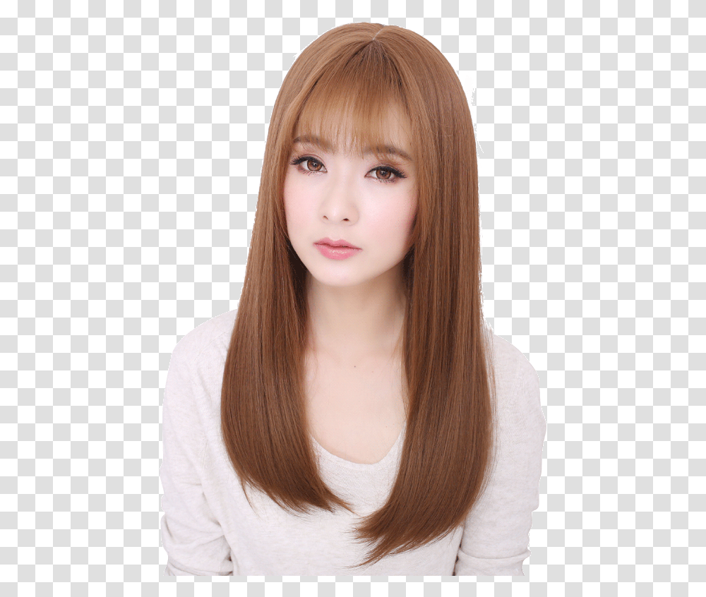 Long Straight Straight Hair Color And Bangs, Face, Person, Human, Female Transparent Png