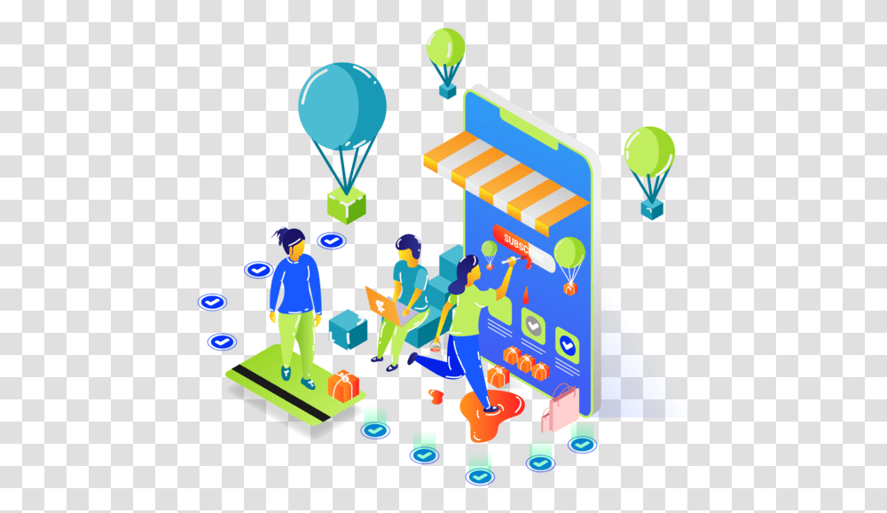 Longpaula Subscribtion Shopping Mobile Online Isometric Hot Air Balloon, Aircraft, Vehicle, Transportation, Person Transparent Png