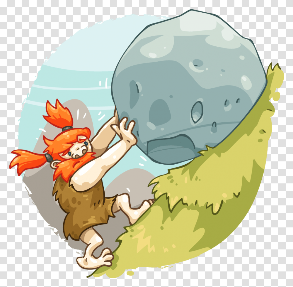 Looking For Something Clipart Caveman Pushing Rock, Plant, Mountain, Outdoors, Nature Transparent Png