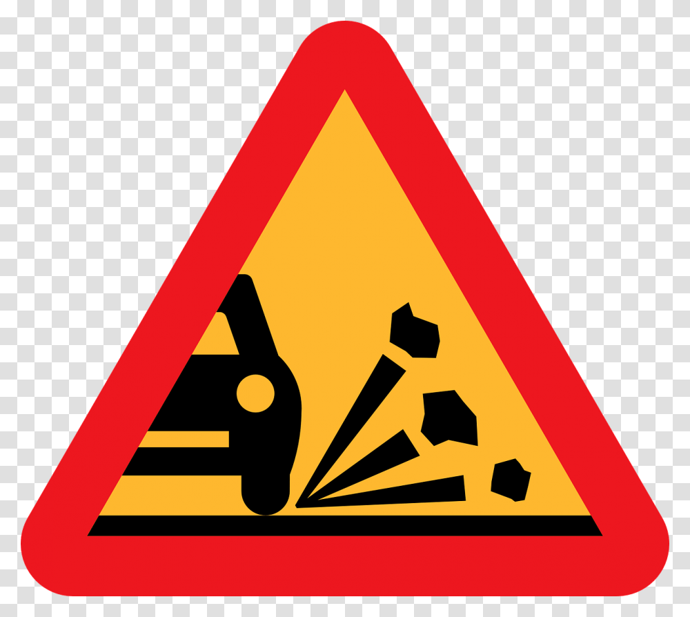 Loose Stones Road Sign, Triangle Transparent Png