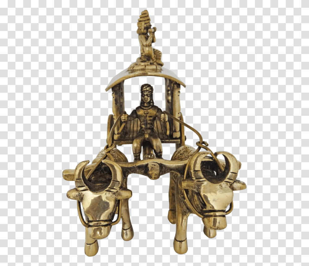 Lord Krishna Sitting In Bullock Cart Brass Statue Robot, Person, Human, Toy, Bronze Transparent Png