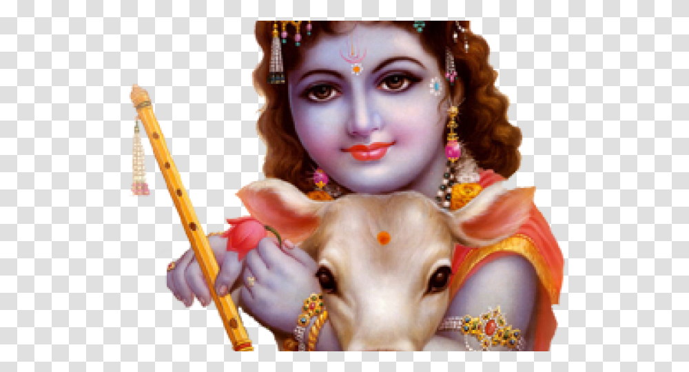 Lord Krishna With Calf, Face, Person, Human, Crowd Transparent Png