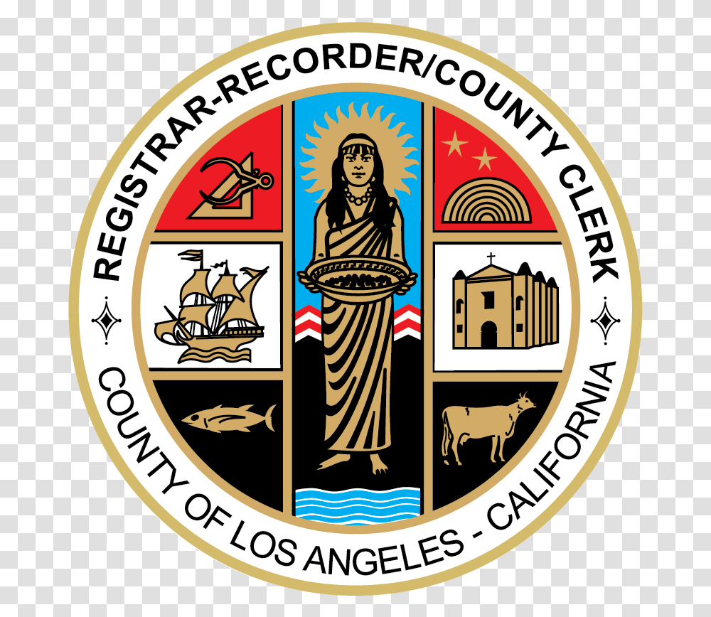 Los Angeles County Registrar Recorder County Clerk Seal Of Los Angeles County California, Logo, Trademark, Person Transparent Png