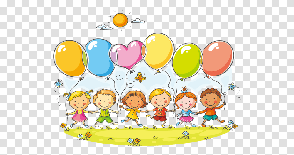 Los Ni Os Y Background Kids Cartoon With Balloons, Drawing, Doodle Transparent Png