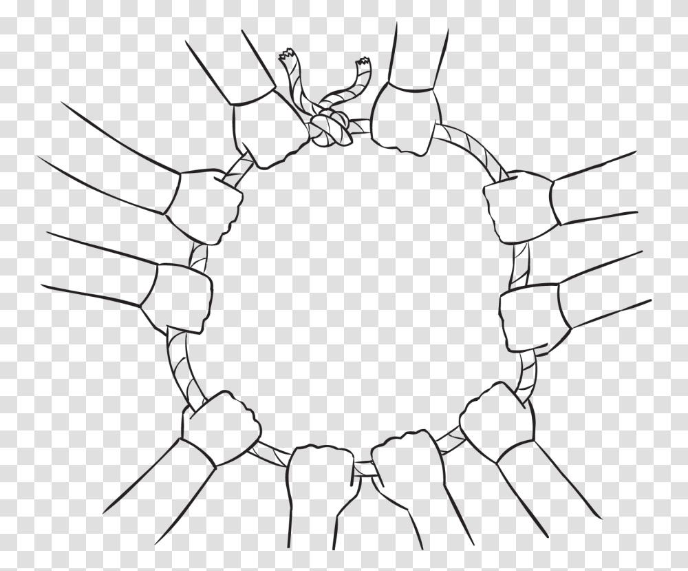 Lots Of Hands Holding Onto A Loop Of Rope With A Knot, Spider Web, Stencil, Pattern Transparent Png