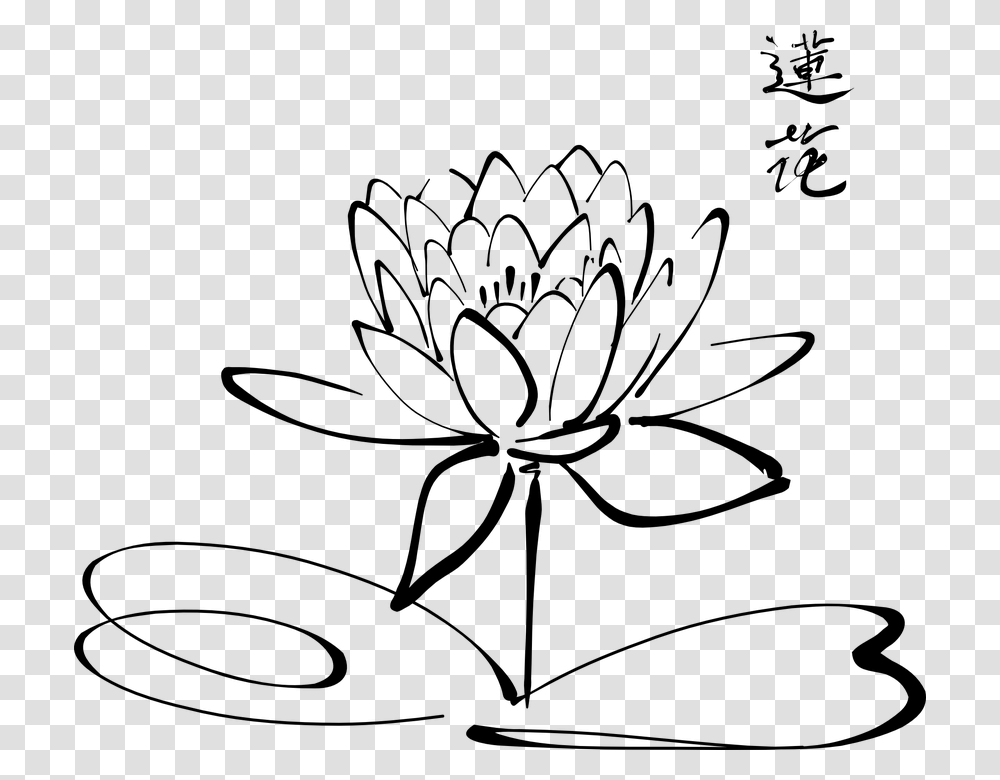 Lotus Flower Calligraphy Chinese Fleur Blossom Water Lily Coloring Pages, Gray, World Of Warcraft Transparent Png