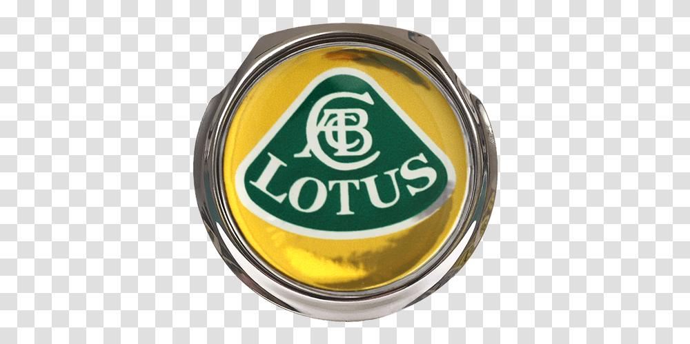 Lotus Yellow Car Grille Badge With Lotus Car Logo, Bottle, Ashtray, Label, Text Transparent Png