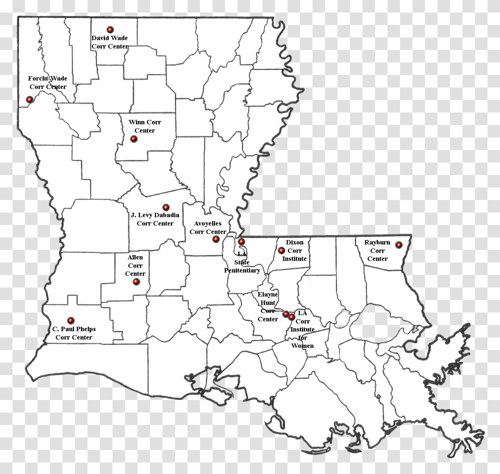 Louisiana Corrections Map Louisiana Historical Sites Map, Diagram, Plot, Atlas, Vegetation Transparent Png