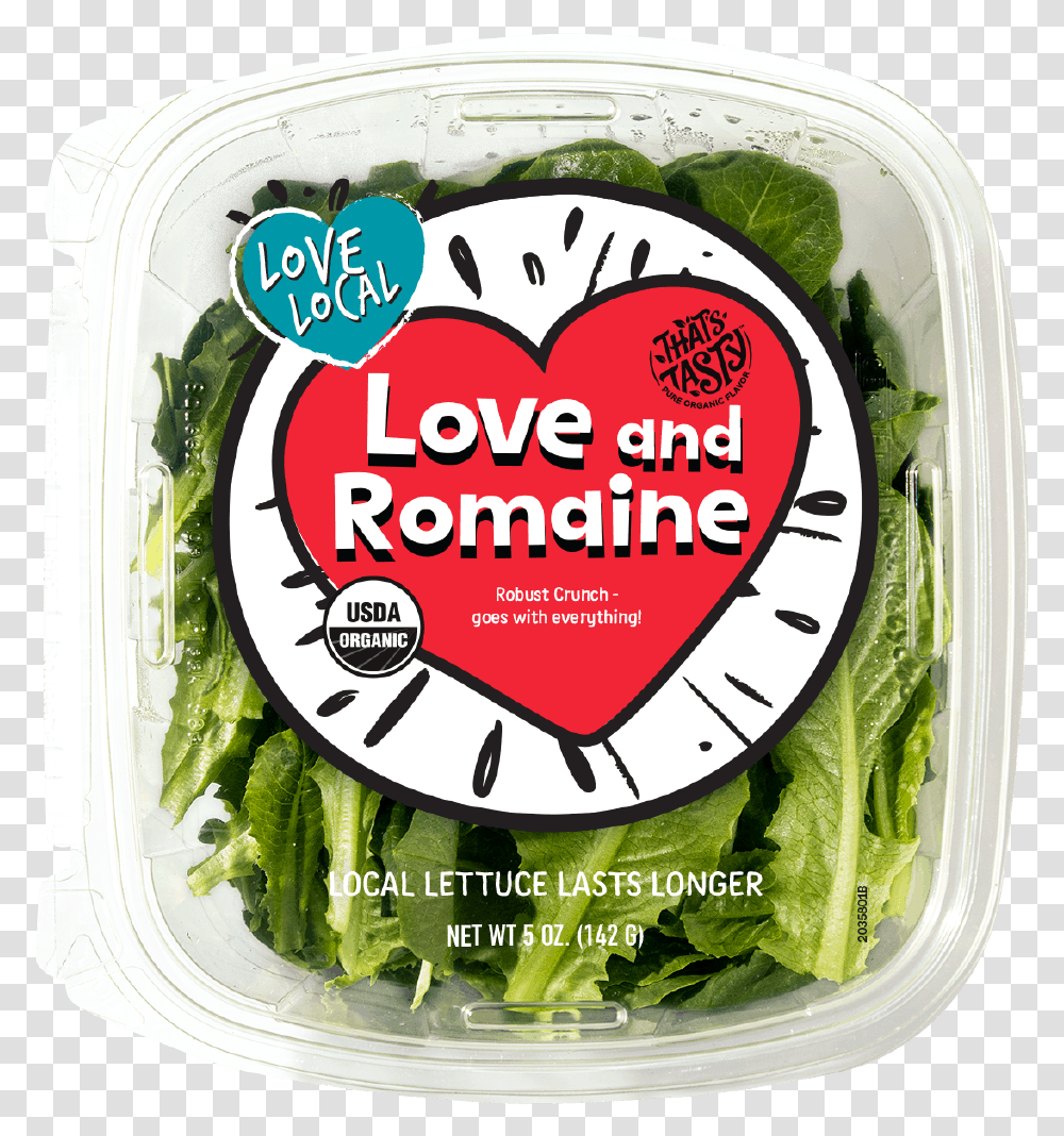 Love And Romaine Organic Lettuce Food Storage Containers, Plant, Vegetable, Produce, Bean Transparent Png
