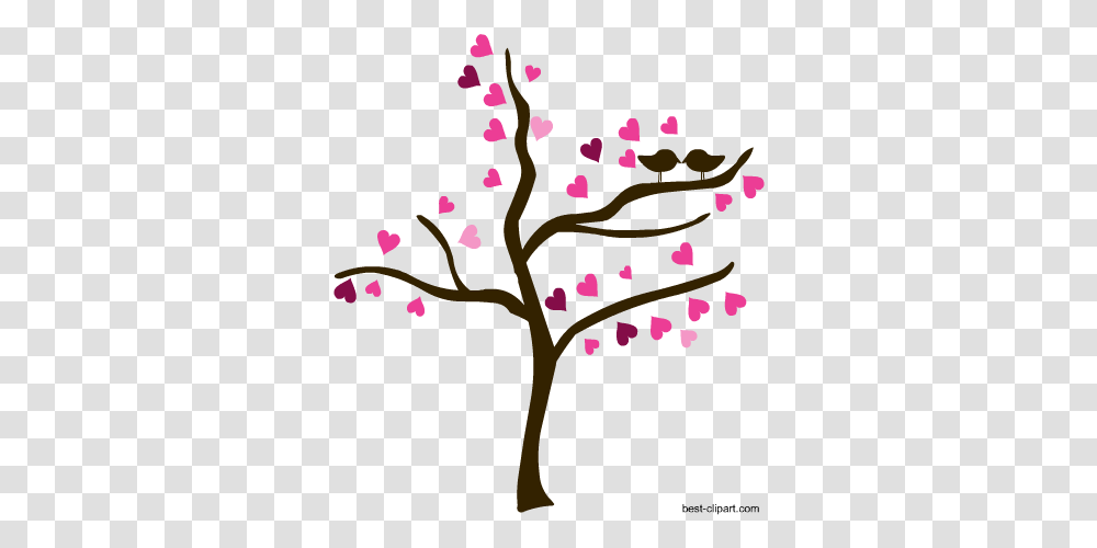 Love Birds On A Tree Free Valentine Clip Art, Plant, Cherry Blossom, Flower, Fruit Transparent Png