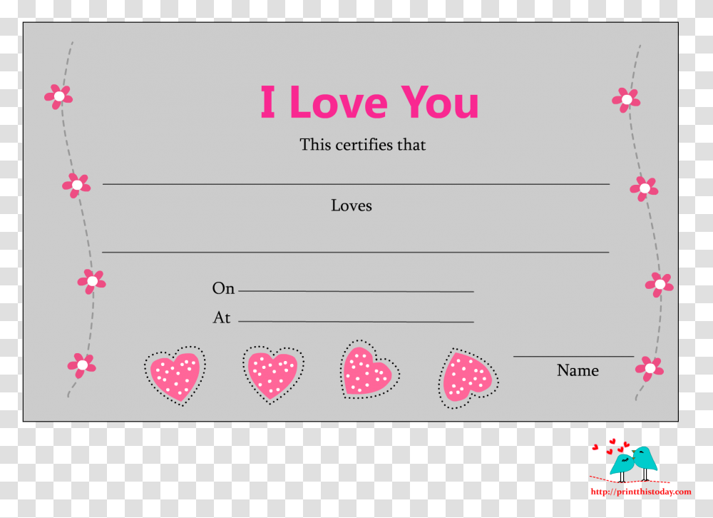 Love Certificate With Hearts And Flowers Love Certificate For Girlfriend, Page, Plot, Diagram Transparent Png