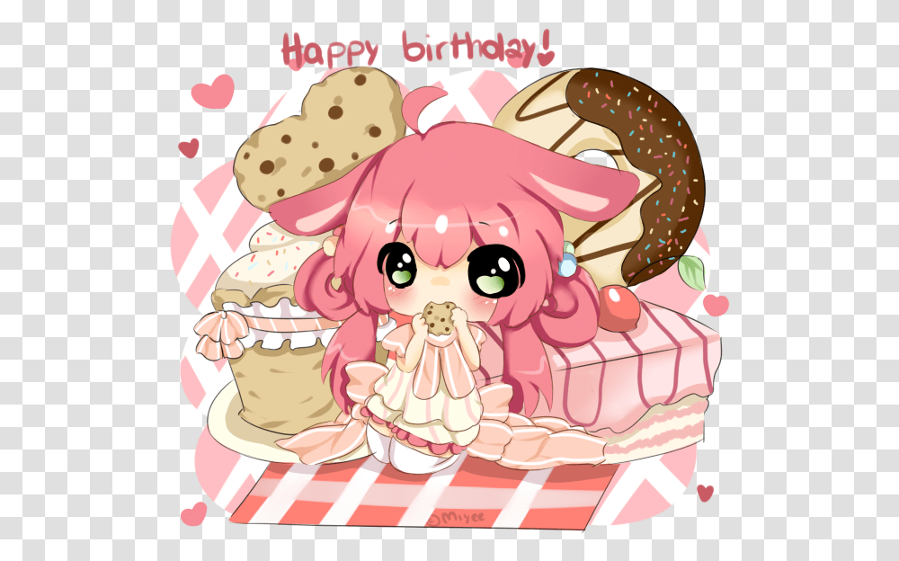 Love Cute Birthday Kawaii Girl Anime Chibi Happy Birthday Cute Anime, Cream, Dessert, Food, Creme Transparent Png