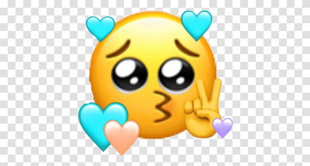 Love Cute Emoji Heart Eyes Blue Purple Pink Aesthetic Kissy Face Crying Peace Sign Emoji, Toy, Pac Man, Outdoors Transparent Png