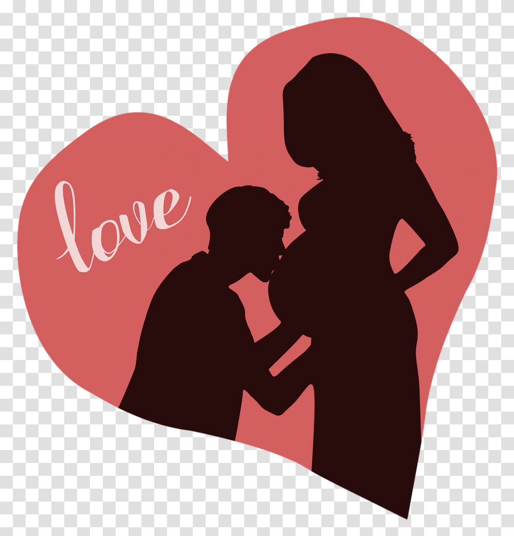 Love Family Heart Belly Pregnant Couple Pregnancy Man Kissing Pregnant Belly Silhouette, Person, Human, Make Out Transparent Png