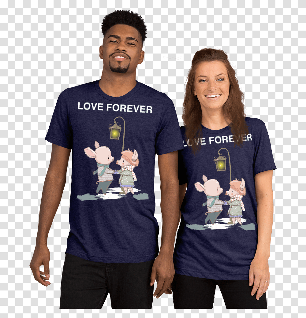 Love Forever Soft Triblend Crew Neck T Shirt With Piggy Story Teller Camera Shirt, Apparel, Person, Human Transparent Png